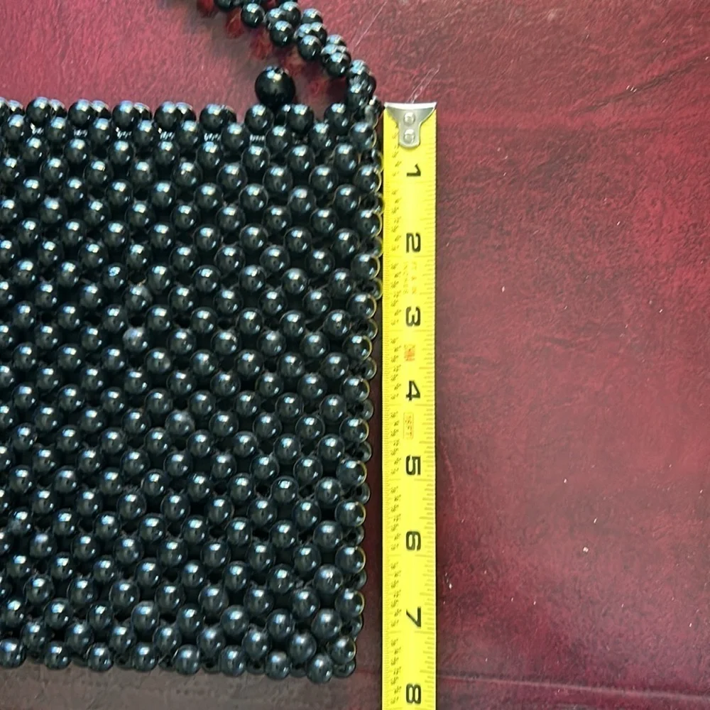 Vintage Mid Century MOD Authentic Bead Bag Formal Large Black Bag by Josef Japan - Picture 8 of 13